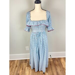Doen Blue and Red Polka Dot Maxi Dress